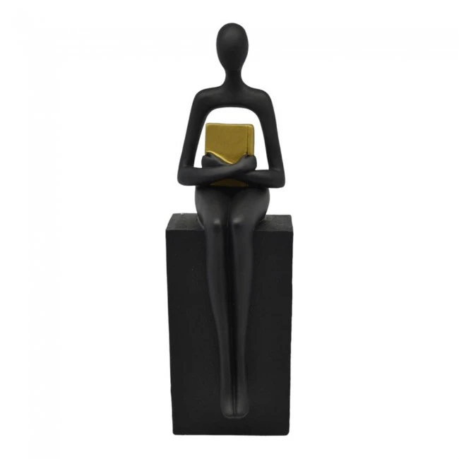 ΔΙΑΚΟΣΜΗΤΙΚΗ ΦΙΓΟΥΡΑ ΠΟΛΥΕΣΤΕΡΙΚΗ  ΜΑΥΡΗ ΜΕ ΧΡΥΣΟ ΒΙΒΛΙΟ 8,5x9,5x28εκ. ANKOR