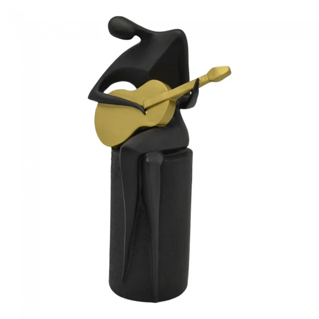 ΔΙΑΚΟΣΜΗΤΙΚΗ ΦΙΓΟΥΡΑ ΠΟΛΥΕΣΤΕΡΙΚΗ  ΜΑΥΡΗ ΜΕ ΧΡΥΣΗ ΚΙΘΑΡΑ 13x10x24εκ. ANKOR