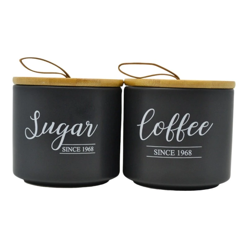 ΣΕΤ 2 ΒΑΖΑ ΚΕΡΑΜΙΚΑ ΜΑΥΡΑ Sugar Coffee ΜΕ ΜΠΑΜΠΟΥ ΚΑΠΑΚΙ 10,4x10,4x10εκ. ANKOR