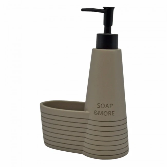 DISPENSER ΚΟΥΖΙΝΑΣ ΠΟΛΥΕΣΤΕΡΙΚΟ ΜΕ ΘΗΚΗ ΓΙΑ ΣΦΟΥΓΓΑΡΙ TAUPE SOAP AND MORE 14,7x8x22εκ.ANKOR