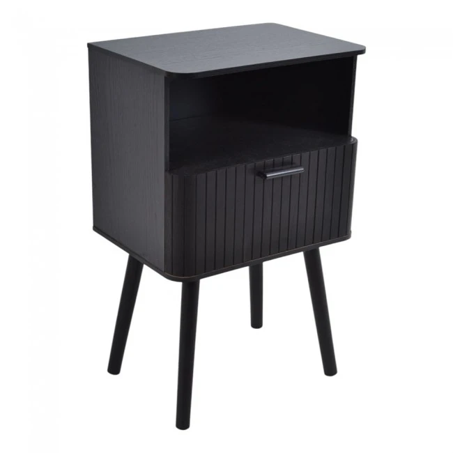 ΚΟΜΟΔΙΝΟ ΞΥΛΙΝΟ ΜΕ ΡΑΦΙ ΚΑΙ ΣΥΡΤΑΡΙ ΣΕ ΜΑΥΡΟ ΧΡΩΜΑ 40x29x65εκ. ANKOR