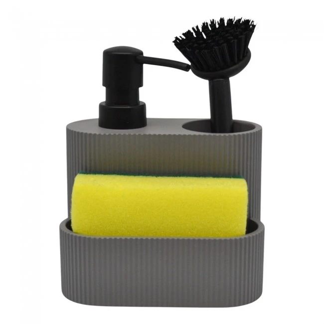 DISPENSER ΚΟΥΖΙΝΑΣ ΠΟΛΥΕΣΤΕΡΙΚΟ ΜΕ ΘΗΚΗ ΓΙΑ ΣΦΟΥΓΓΑΡΙ ΚΑΙ ΒΟΥΡΤΣΑΚΙ  ΓΚΡΙ ΧΡΩΜΑ 13,3x9,7x15,7εκ.ANKOR