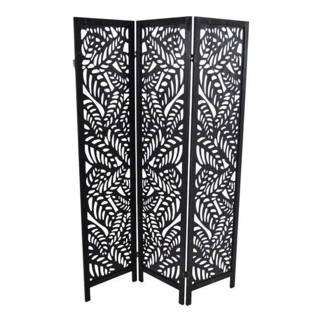 ΠΑΡΑΒΑΝ ΞΥΛΙΝΟ ΤΡΙΠΛΟ ΣΕ ΜΑΥΡΟ ΧΡΩΜΑ ΜΕ ΔΙΑΤΡΗΤΑ ΦΥΛΛΑ 120x6x170εκ.ANKOR