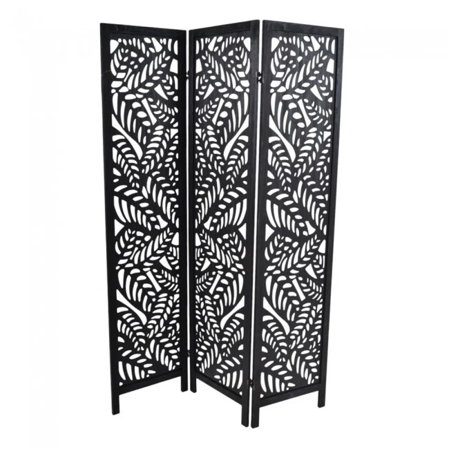 ΠΑΡΑΒΑΝ ΞΥΛΙΝΟ ΤΡΙΠΛΟ ΣΕ ΜΑΥΡΟ ΧΡΩΜΑ ΜΕ ΔΙΑΤΡΗΤΑ ΦΥΛΛΑ 120x6x170εκ.ANKOR