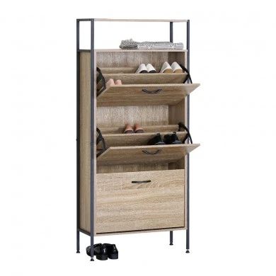 ΠΑΠΟΥΤΣΟΘΗΚΗ ΤΡΙΠΛΗ ΞΥΛΙΝΗ ΜΕ ΜΑΥΡΟ ΜΕΤΑΛΛΙΚΟ ΣΚΕΛΕΤΟ 60x24x141εκ. ANKOR