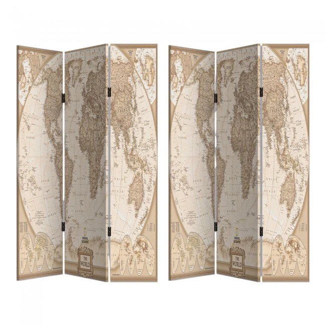 ΠΑΡΑΒΑΝ ΤΡΙΠΛΟ ΣΕ ΤΥΠΩΜΕΝΟ ΚΑΜΒΑ ΠΑΓΚΟΣΜΙΟΣ ΧΑΡΤΗΣ ΣΕ VINTAGE ΑΠΟΧΡΩΣΕΙΣ 80x120x2,5εκ.ANKOR