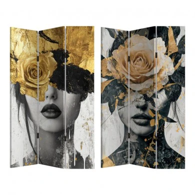 ΠΑΡΑΒΑΝ ΤΡΙΠΛΟ ΣΕ ΤΥΠΩΜΕΝΟ ΚΑΜΒΑ ΜΕ ΓΥΝΑΙΚΕΙΟ ΠΟΡΤΡΕΤΟ ΚΑΙ ΧΡΥΣΑ ΛΟΥΛΟΥΔΙΑ 180x120x2,5εκ.ANKOR