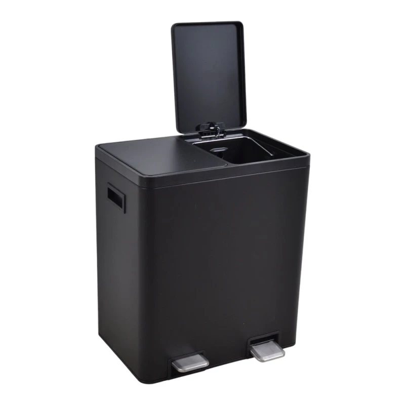 ΚΑΔΟΣ ΑΠΟΡΡΙΜΑΤΩΝ ΔΙΠΛΟΣ 20L ΚΑΙ 20L SOFT CLOSE ΙΝΟΧ ΜΑΥΡΟ ΜΑΤ ANKOR