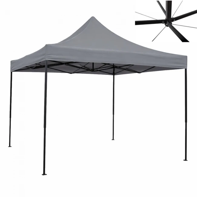 ΚΙΟΣΚΙ ΠΤΥΣΣΟΜΕΝΟ ΕΝΙΣΧΥΜΕΝΟ ΜΕ ΜΕΤΑΛΛΙΚΟ ΣΚΕΛΕΤΟ ΚΑΙ ΑΔΙΑΒΡΟΧΟ ΥΦΑΣΜΑ 420D ΣΕ ΓΚΡΙ ΧΡΩΜΑ 3x3x3,2m ANKOR