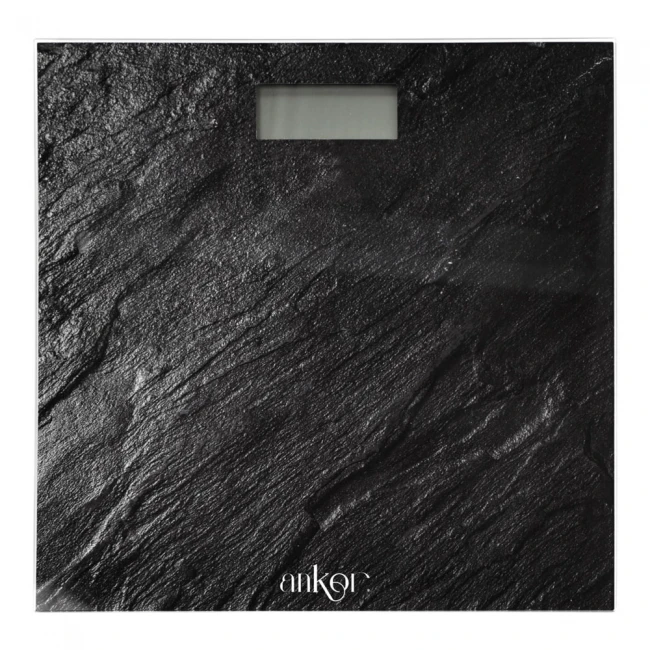 ΗΛΕΚΤΡΟΝΙΚΗ ΖΥΓΑΡΙΑ ΜΠΑΝΙΟΥ ΨΗΦΙΑΚΗ ΓΥΑΛΙΝΗ ΜΕ ΣΧΕΔΙΟ ΜΑΥΡΗ ΠΕΤΡΑ 30x30x2,5 εκ.ANKOR