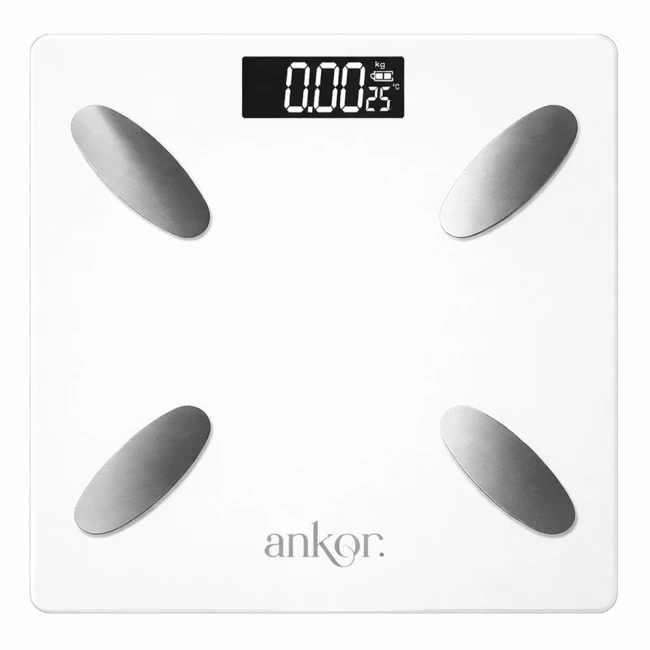 ΗΛΕΚΤΡΟΝΙΚΗ ΖΥΓΑΡΙΑ ΜΠΑΝΙΟΥ ΨΗΦΙΑΚΗ ΜΕ BLUETOOTH ΚΑΙ 8 ΜΕΤΡΗΣΕΙΣ ΣΕ ΑΣΠΡΟ ΧΡΩΜΑ ANKOR