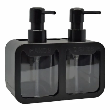 DISPENSER ΚΟΥΖΙΝΑΣ ΠΛΑΣΤΙΚΟ ΔΙΠΛΟ ΜΑΥΡΟ ΜΕ ΘΗΚΕΣ HANDS AND DISHES 17x9,3x16,7εκ.ANKOR