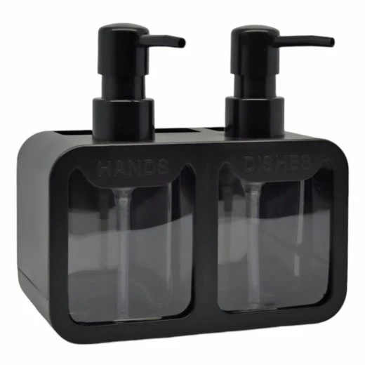 DISPENSER ΚΟΥΖΙΝΑΣ ΠΛΑΣΤΙΚΟ ΔΙΠΛΟ ΜΑΥΡΟ ΜΕ ΘΗΚΕΣ HANDS AND DISHES 17x9,3x16,7εκ.ANKOR