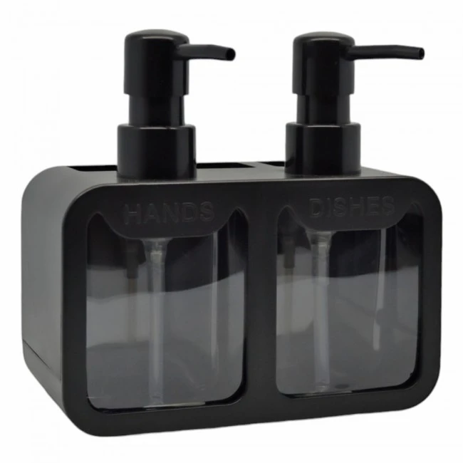 DISPENSER ΚΟΥΖΙΝΑΣ ΠΛΑΣΤΙΚΟ ΔΙΠΛΟ ΜΑΥΡΟ ΜΕ ΘΗΚΕΣ HANDS AND DISHES 17x9,3x16,7εκ.ANKOR