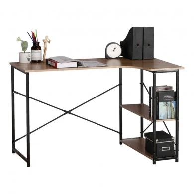 ΓΡΑΦΕΙΟ ΓΩΝΙΑΚΟ ΞΥΛΙΝΟ ΜΕ 2 ΡΑΦΙΑ ΚΑΙ ΜΑΥΡΟ ΜΕΤΑΛΛΙΚΟ ΣΚΕΛΕΤΟ 120x73x75εκ. ANKOR