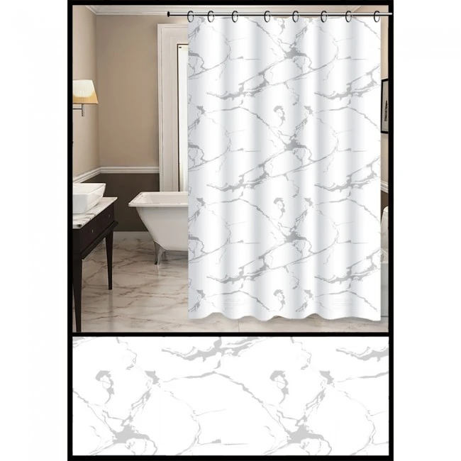 ΚΟΥΡΤΙΝΑ ΜΠΑΝΙΟΥ PEVA 180x180εκ. ΜΕ 12 ΚΡΙΚΟΥΣ ΕΦΕ ΜΑΡΜΑΡΟ ANKOR