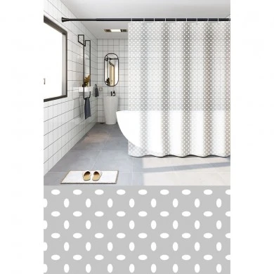 ΚΟΥΡΤΙΝΑ ΜΠΑΝΙΟΥ PEVA 180x180εκ. ΜΕ 12 ΚΡΙΚΟΥΣ ΚΑΙ ΣΧΕΔΙΟ ΠΟΥΑ ΟΒΑΛ ΣΕ ΓΚΡΙ ΦΟΝΤΟ ANKOR