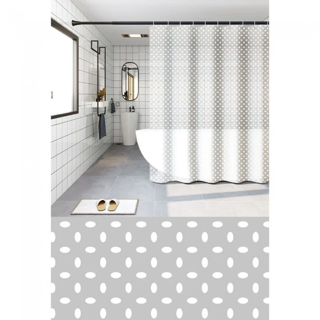 ΚΟΥΡΤΙΝΑ ΜΠΑΝΙΟΥ PEVA 180x180εκ. ΜΕ 12 ΚΡΙΚΟΥΣ ΚΑΙ ΣΧΕΔΙΟ ΠΟΥΑ ΟΒΑΛ ΣΕ ΓΚΡΙ ΦΟΝΤΟ ANKOR