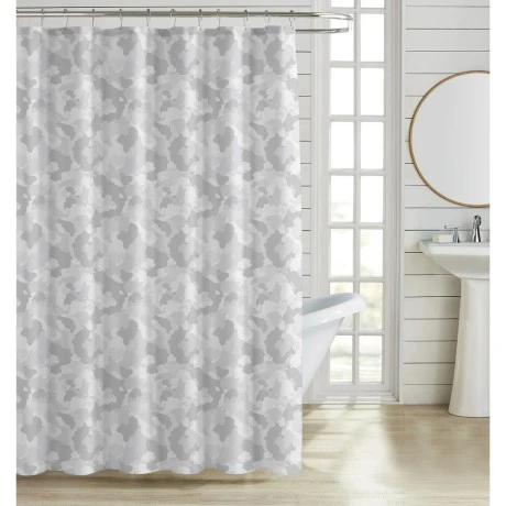 ΚΟΥΡΤΙΝΑ ΜΠΑΝΙΟΥ ΠΟΛΥΕΣΤΕΡΙΚΗ 180x200εκ 90gsm ΜΕ 12 ΚΡΙΚΟΥΣ ΑΦΗΡΗΜΕΝΟ ΜΟΤΙΒΟ ΣΕ ΓΚΡΙ ΧΡΩΜΑ ANKOR