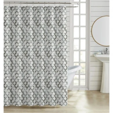 ΚΟΥΡΤΙΝΑ ΜΠΑΝΙΟΥ ΠΟΛΥΕΣΤΕΡΙΚΗ 180x200εκ 90gsm ΜΕ 12 ΚΡΙΚΟΥΣ ΓΕΩΜΕΤΡΙΚΟ ΜΟΤΙΒΟ ΣΕ ΓΚΡΙ ΧΡΩΜΑ ANKOR