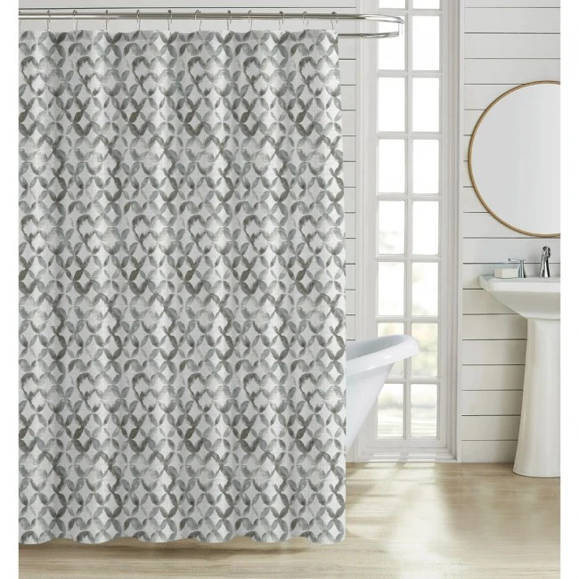 ΚΟΥΡΤΙΝΑ ΜΠΑΝΙΟΥ ΠΟΛΥΕΣΤΕΡΙΚΗ 180x200εκ 90gsm ΜΕ 12 ΚΡΙΚΟΥΣ ΓΕΩΜΕΤΡΙΚΟ ΜΟΤΙΒΟ ΣΕ ΓΚΡΙ ΧΡΩΜΑ ANKOR