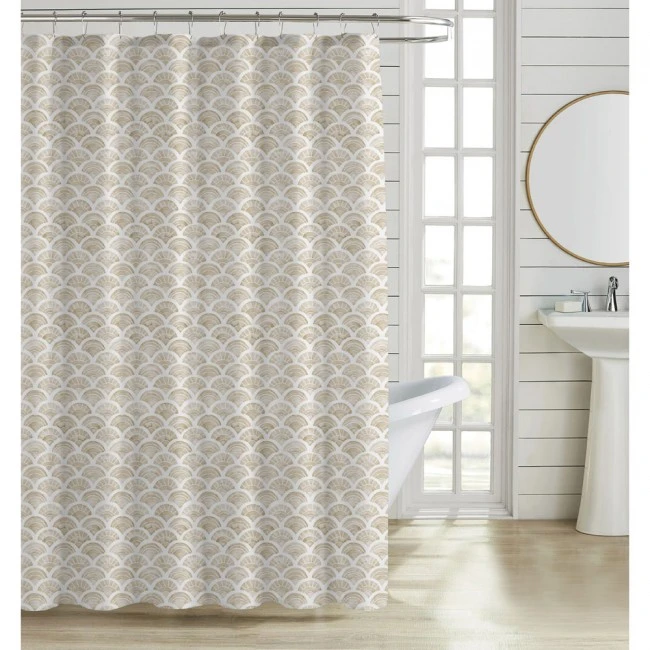 ΚΟΥΡΤΙΝΑ ΜΠΑΝΙΟΥ ΠΟΛΥΕΣΤΕΡΙΚΗ 180x200εκ 90gsm ΜΕ 12 ΚΡΙΚΟΥΣ ΓΕΩΜΕΤΡΙΚΟ ΜΟΤΙΒΟ ΣΕ ΜΠΕΖ ΧΡΩΜΑ ANKOR