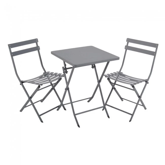 ΜΕΤΑΛΛΙΚΟ ΣΕΤ ΤΡΑΠΕΖΙΟΥ ΚΑΙ 2 ΚΑΡΕΚΛΩΝ ΠΤΥΣΣΟΜΕΝΟ ΣΕ ΓΚΡΙ ΜΑΤ ΧΡΩΜΑ ANKOR