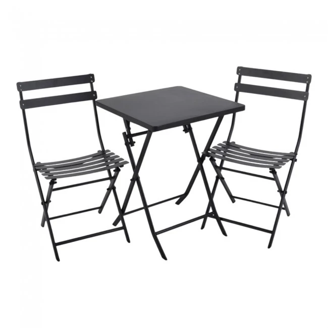 ΜΕΤΑΛΛΙΚΟ ΣΕΤ ΤΡΑΠΕΖΙΟΥ ΚΑΙ 2 ΚΑΡΕΚΛΩΝ ΠΤΥΣΣΟΜΕΝΟ ΣΕ ΜΑΥΡΟ ΜΑΤ ΧΡΩΜΑ ANKOR