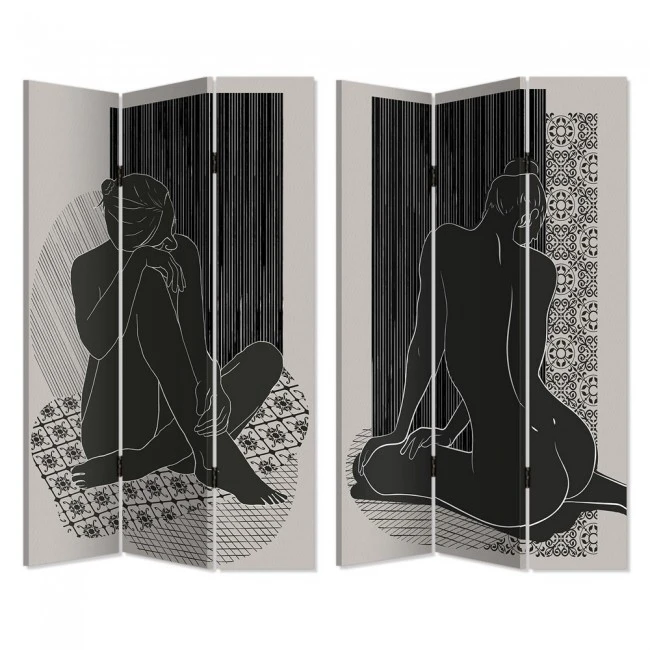 ΠΑΡΑΒΑΝ ΤΡΙΠΛΟ ΣΕ ΤΥΠΩΜΕΝΟ ΚΑΜΒΑ ΓΥΝΑΙΚΑ ΣΕ ΑΣΠΡΟ ΜΑΥΡΟ ΦΟΝΤΟ 180x120x2,5εκ.ANKOR