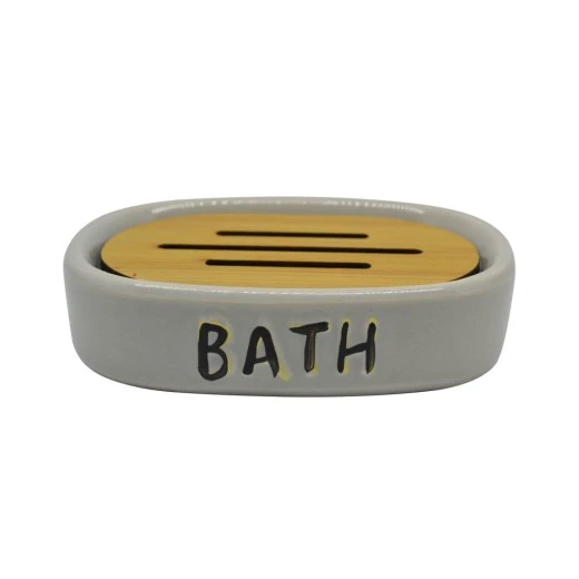 ΣΑΠΟΥΝΟΘΗΚΗ ΚΕΡΑΜΙΚΗ ΓΚΡΙ BATH ΜΕ ΞΥΛΟ ΜΠΑΜΠΟY 13,7x9,7x3εκ.ANKOR