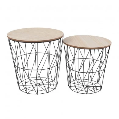 ΣΕΤ 2 ΤΡΑΠΕΖΑΚΙΑ ΜΕΤΑΛΛΙΚΑ ΜΑΥΡΑ ΜΕ ΞΥΛΟ ANKOR