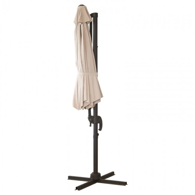 Garden umbrella hanging metal professional with crank and broken mechanism in beige color 3x3m