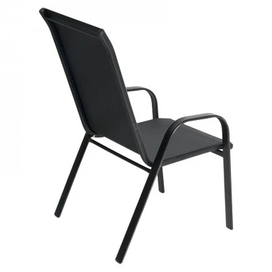 Metal garden armchair in black color with waterproof textline fabric in dark gray color 56x68x93cm