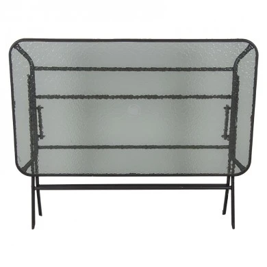 Metal garden table folding in brown color with security glass 100x65x72cm