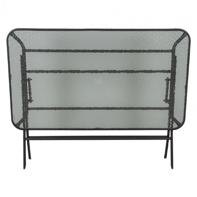 Metal garden table folding in brown color with security glass 100x65x72cm