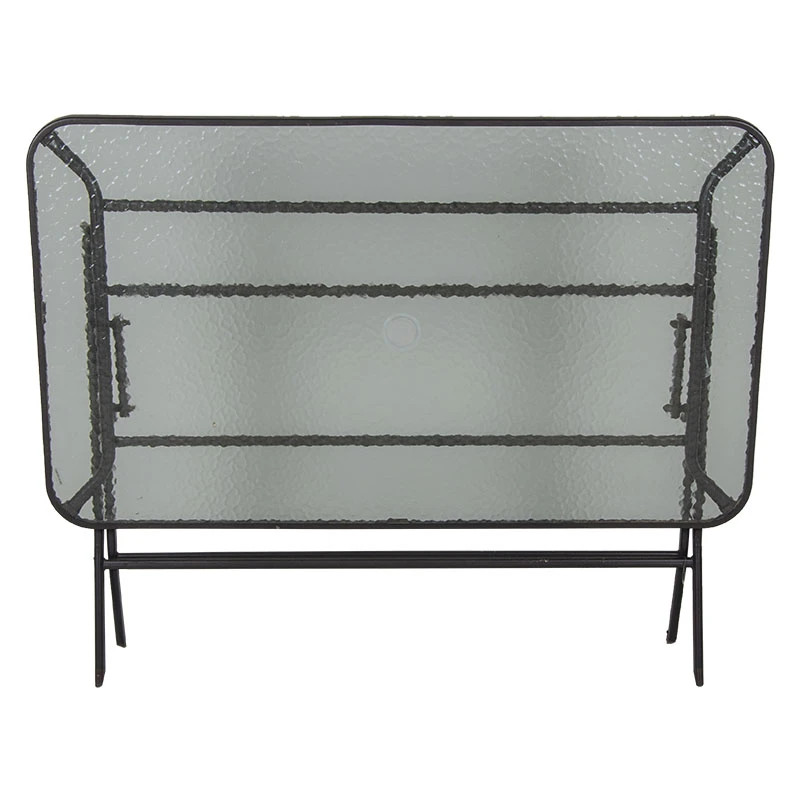 Metal garden table folding in brown color with security glass 140x80x72cm