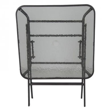 Metal garden table folding in brown color with safety glass 70x70x72cm