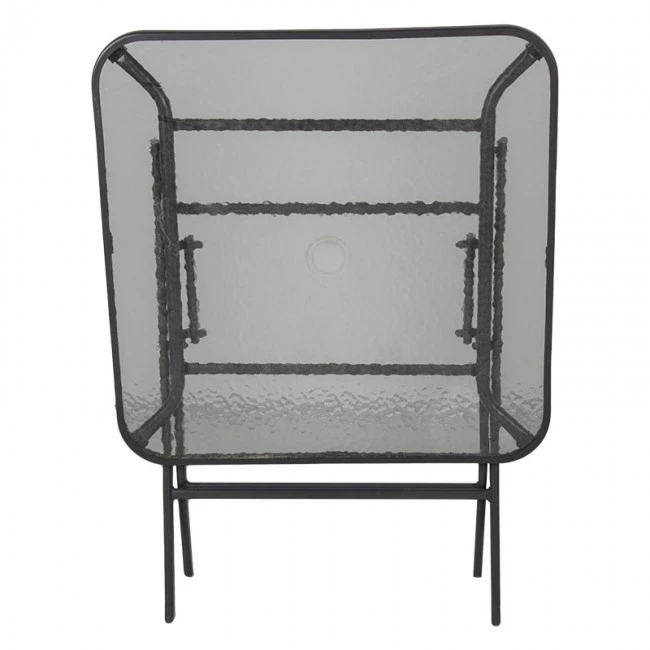 Metal garden table folding in brown color with safety glass 70x70x72cm