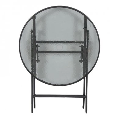 Metal garden table folding in brown color with safety glass Ø70x72cm