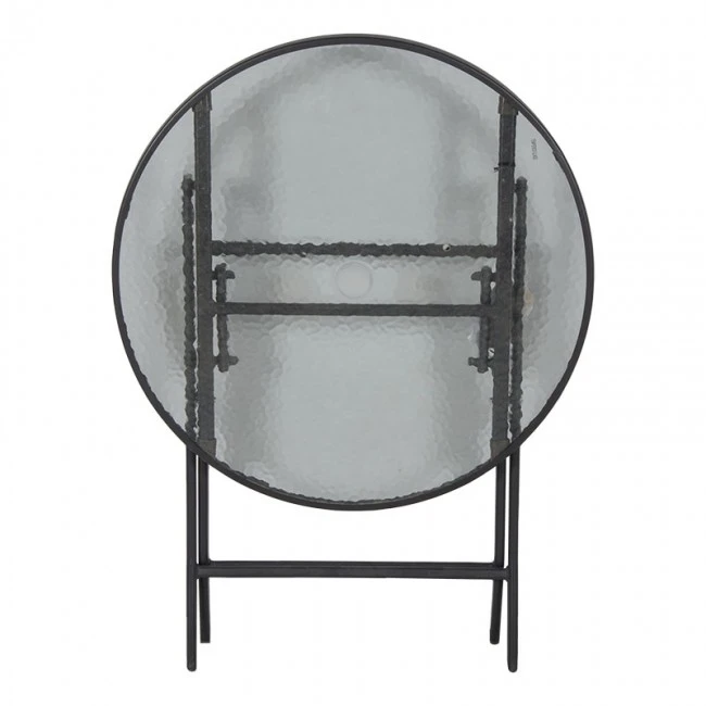 Metal garden table folding in anthracite color with safety glass Ø60x72cm