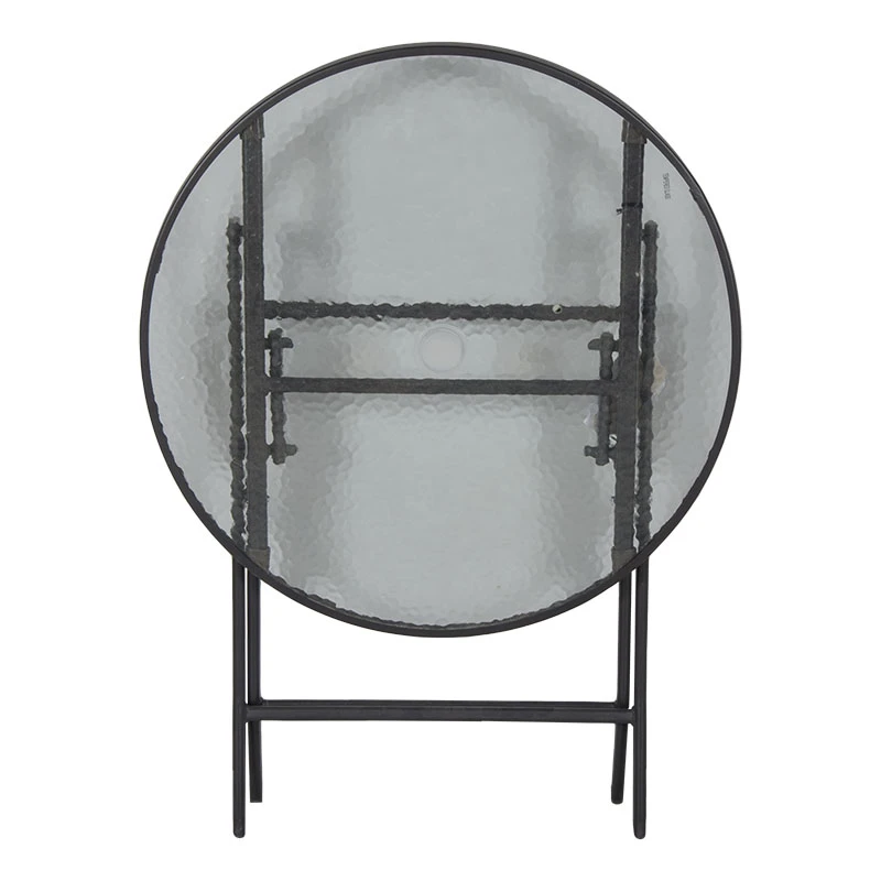 Metal garden table folding in brown color with safety glass Ø70x72cm