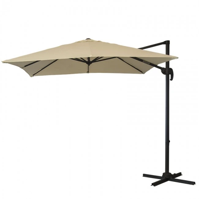 Garden umbrella hanging professional metal with crank and split mechanism in beige color 2.5x2.5m