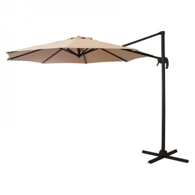 Garden umbrella hanging metal professional with crank and broken mechanism in beige color 3x3m