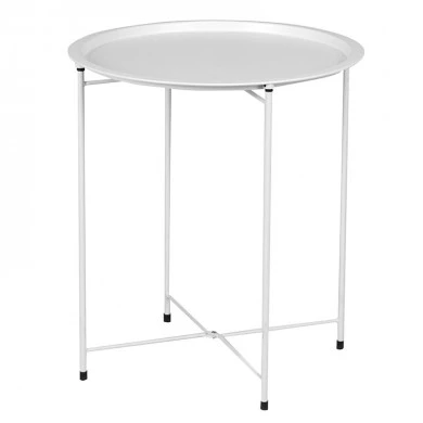 Auxiliary garden table metal folding in white color Ø46x52cm