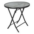 Metal garden table folding in brown color with safety glass Ø70x72cm
