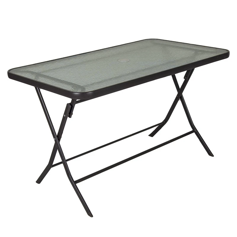 Metal garden table folding in brown color with security glass 140x80x72cm