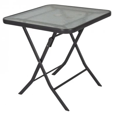 Metal garden table folding in brown color with safety glass 70x70x72cm
