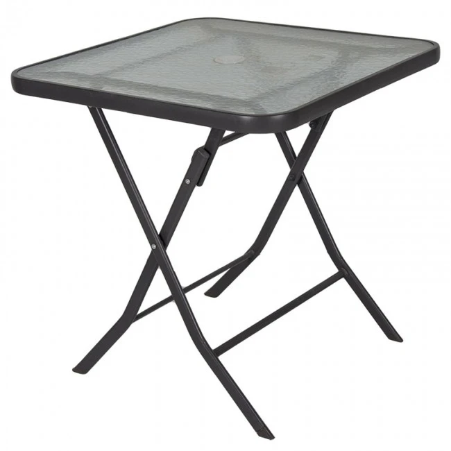 Metal garden table folding in brown color with safety glass 70x70x72cm