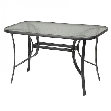 Metal garden table in grey color with safety glass 140x80x72cm