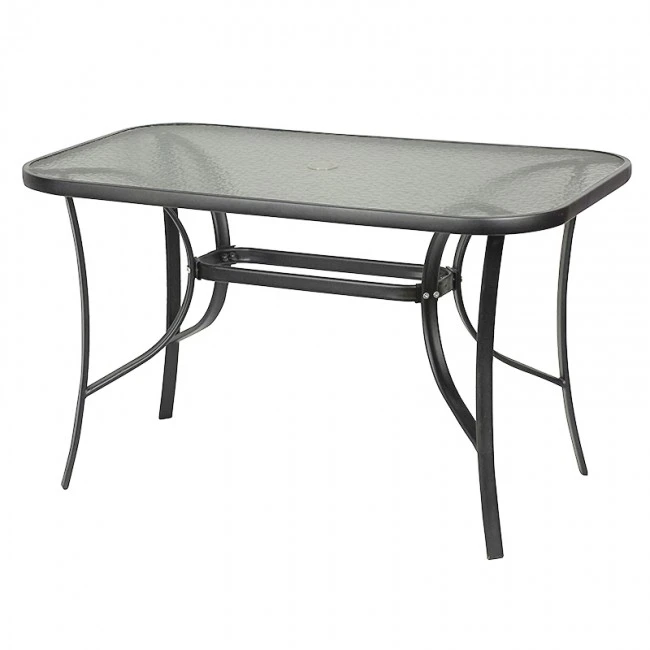 Metal garden table in grey color with safety glass 140x80x72cm
